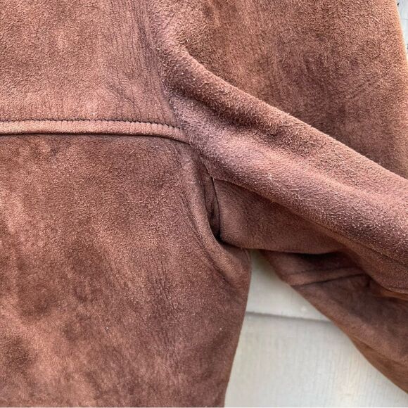 VINTAGE 70s McGregor Coat Whiskey Brown Suede Leather Bomber Barn Jacket | Sz 44 - Picture 13 of 14